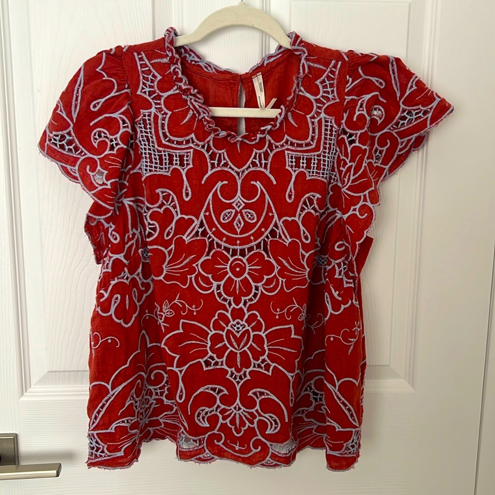 Anthropologie Lainie Lace Cutwork Blouse Sz. XL - Gorgeous Sold-Out Color!